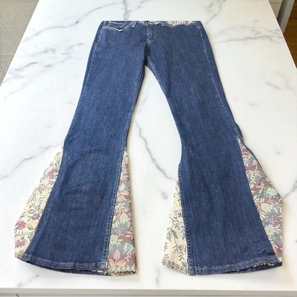 Boho Revival Custom Vintage Y2K Flare Jeans Floral Inserts Bell Bottoms 32x33​​​